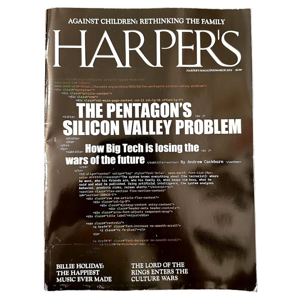 Harpers Magazine March 2024 The Pentagons Silicon Valley Problem